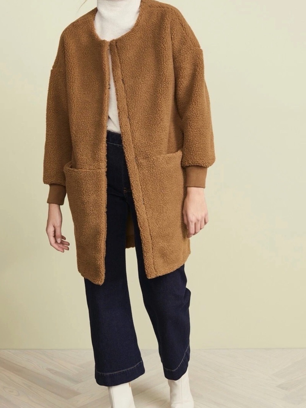 Madewell bonded Sherpa cocoon coat castle brown XS